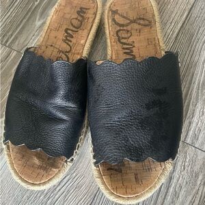Sam Edelman Black Scalloped Leather Slide Sandals